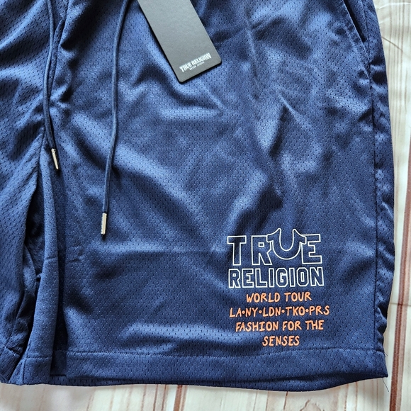 NWT True Religion "Embroidered Jersey Mesh Sweat Shorts" Navy Blue | Men's 3XL - Picture 6 of 13